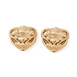 Настоящее золото 18K Латунные бусины, без кадмия, без никеля и без свинца, сердце с рисунком лотоса, реальный 18 k позолоченный, 17x19x8.5 мм, отверстие : 1.8 мм