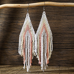 Верблюжий Серьги-кисточки из бисера ручной работы из богемного стекла, платина, верблюжие, 140x38 мм