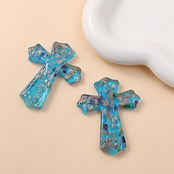 Light Sea Green Gold Sand Handmade Lampwork Pendantss, Cross, Light Sea Green, 60x48mm