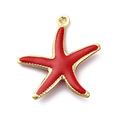 Красный Латунь эмаль подвески, прелести морская звезда, стойки покрытие, долговечный, без кадмия и без свинца, реальный 18 k позолоченный, красные, 22.5x20.5x3 мм, отверстие : 1 мм