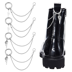 Платиновый & Цвет Нержавейки 4 шт. 2 стили 304 цепи для ремней из нержавеющей стали, с подвеской из сплава в виде черепа и молнии и застежками, платины и нержавеющая сталь цвет, 157 мм, 2 шт / стиль