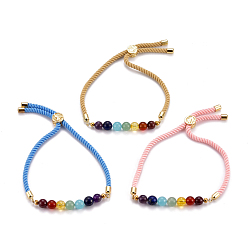 (52) Непрозрачная лаванда Чакра ювелирные изделия, регулируемые нейлоновые браслеты-слайдеры, Боло браслеты, с бусинами из натуральных и синтетических драгоценных камней и латунной фурнитурой, золотые, разноцветные, внутренний диаметр: 2-5/8 дюйм (6.7 см), ползунок: 8x5.5 мм