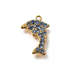 Синий 304 микро нержавеющей стали прокладывать Цирконом подвески, прелести дельфинов, ионное покрытие (ip), золотые, синие, 14x10x2 мм, отверстие : 1 мм
