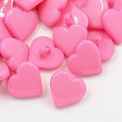 Pink Акриловые пуговицы с хвостовиком, пуговицы для одежды, прелестное сердце , 1-луночное, окрашенные, розовые, 17x17x3 мм, отверстие : 2 мм