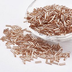 Персиковый Слойка Стеклярус, серебряная линия, розовые, 5x2 мм, отверстия: 0.5 мм, около 16000 шт / мешок