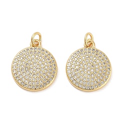 Настоящее золото 18K Покрытие стойки латунь микропаве прозрачные подвески из кубического циркония, с целью перехода в кольце, долговечный, без свинца и без кадмия, плоско-круглые, реальный 18 k позолоченный, 18x15x2 мм, отверстие : 3 мм