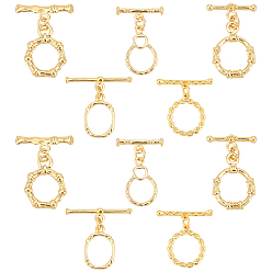 Real 18K Gold Plated 10Set 5 Style Brass Toggle Clasps, with Jump Rings, Long-Lasting Plated, Polygon, Real 18K Gold Plated, Polygon: 20x15.5x2mm, Hole: 3.4x3mm, Bar:21x7x2mm, Hole: 1.8mm, 5 style, 2set/style, 10set