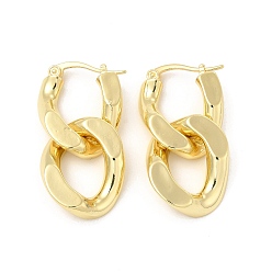 Золотой Латунные двойные переплетенные овальные серьги-кольца с подвесками для женщин, золотые, 36 мм, штифты : 0.8 мм