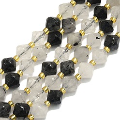 Кварц Турмалинизации  Натуральные турмализированные кварцевые бусинки, граненые, ромб, 8~8.5x8~8.5 мм, отверстие : 1 мм, около 37 шт / нитка, 15.35'' (39 см)