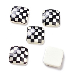 Black Opaque Resin Cabochons, Square with Grid Pattern, Black, 16x16x5mm