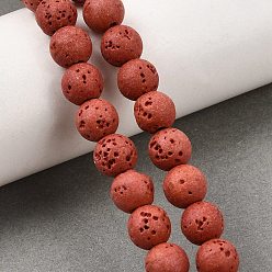 Color Salmón Hilos de cuentas de roca de lava sintética teñidas, rondo, salmón, 8.5~9 mm, agujero: 1.4 mm, sobre 48 unidades / cadena, 15.47'' (39.3 cm)