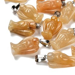 Топаз Нефрит Натуральный топаз нефрита подвески, с 201 вывод из нержавеющей стали, ангел, 24~25x15~16x7~8 мм, отверстие : 5x7 мм