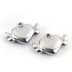 Stainless Steel Color Tarnish Resistant 201 Stainless Steel Flying Heart Pendants, Stainless Steel Color, 11x16x3.5mm, Hole: 1.5mm