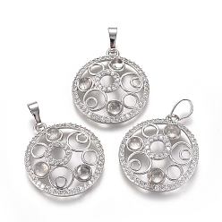 Quartz Crystal Natural Quartz Crystal Pendants, with Platinum Tone Brass Findings and Crystal Rhinestone, Flat Round, 29x25.5x4.5mm, Hole: 4.5x8mm