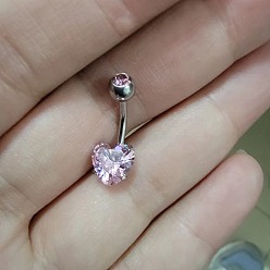 Pink 316l хирургические кольца из нержавеющей стали для живота, с кубического циркония, цвет нержавеющей стали, розовые, 23x8 мм