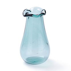 Aqua Miniature Glass Vase Ornaments, Micro Toys Dollhouse Accessories Pretending Prop Decorations, Aqua, 27.5~29x15.5~16mm, Hole: 6mm