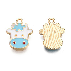 Светло-Синий Подвески из легкого позолоченного сплава, с эмалью, молочная корова, голубой, 19x14x2 мм, отверстие : 2 мм