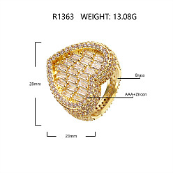 Золотой Кольца для женщин с микропаве из латуни и прозрачными кубическими цирконами, сердце, золотые, размер США 10 (19.8 мм)