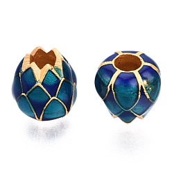 Темно-Синий Бисера эмали сплава, матовый стиль, без кадмия и без свинца, бусины с большим отверстием, цветок, темно-синий, 9x9.5x9.5 мм, отверстие : 4 мм