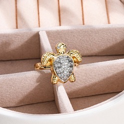 Настоящее золото 18K Кольца-манжеты с микропаве из латуни и прозрачными кубическими цирконами для женщин, без кадмия, без никеля и без свинца, черепаха, реальный 18 k позолоченный, внутренний диаметр: регулируемый