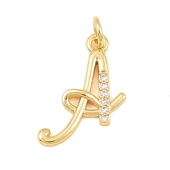 Letter A Brass Micro Pave Clear Cubic Zirconia Pendants, Letter Charms, Cadmium Free & Lead Free, Real 18K Gold Plated, Letter A, 18x13x2mm, Hole: 5mm