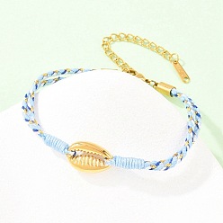 Темно-Голубой 304 из нержавеющей стали ссылка браслеты, Браслеты из хлопковой веревки, плетеные для женщин, реальный 18 k позолоченный, глубокое синее небо, 6.69 дюйм (17 см), оболочкой: 16x11x4 mm