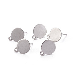 Stainless Steel Color 304 Stainless Steel Stud Earring Findings, with Loop and Flat Plate, Stainless Steel Color, 13x10.5x0.5mm, 12mm, Pin: 0.8mm, Hole: 1.5mm