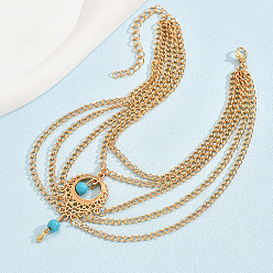 Золотой Женские браслеты на ногу из богемского сплава с каплевидной формой цепочек и синтетической бирюзой, золотые, 8-5/8 дюйм (220 мм)