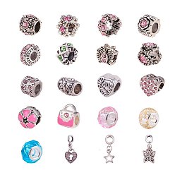 (52) Непрозрачная лаванда Европейский бисером наборы, большие шарики отверстия наборы, литые европейских бисера (горный хрусталь / эмаль) и стеклянные шарики европейца, разноцветные, 10~27x5~14x8~11 мм, отверстия: 4~6 mm, 20 шт / пакет