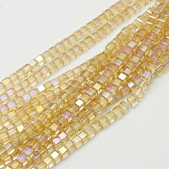 Light Khaki Electroplate Glass Beads Strands, AB Color Plated, Faceted, Cube, Light Khaki, 6x6x6mm, Hole: 1mm