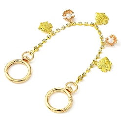 Fish Purse Chain Strap, Brass Rhinestone Cup Chain with Alloy Spring Gate Rings, Fish & Shell, 25x0.35~2cm