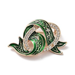 Темно-Зеленый Брошь из сплава ленты с кристаллами и стразами, с эмалью, золотые, темно-зеленый, 40x54.5x11 мм