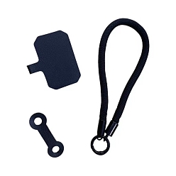 Black Polyester Mobile Straps, Anti-lost Cell Phone Lanyards, with Zinc Alloy Finding, Mobile Decoration, Black, 30cm