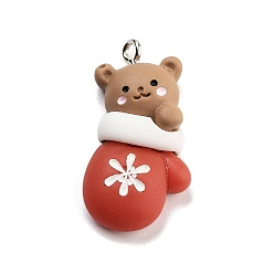 Медведь Подвески из непрозрачной смолы на рождественскую тематику, с платиновыми тоновыми железными петлями, медведь, 30x15.5x6.5 мм, отверстие : 2 мм
