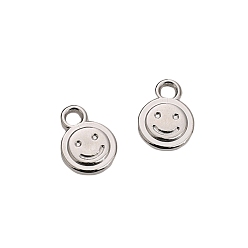 Платина 20шт ccb пластиковые подвески, плоские круглые с улыбающееся лицо, платина, 12x9x2 мм, отверстие : 1.5 мм