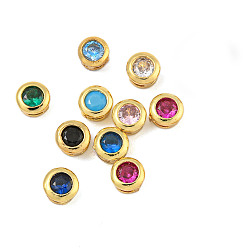 (52) Непрозрачная лаванда Латунная бусина с покрытием стойки, долговечный, без свинца и без кадмия, плоско-круглые, реальный 18 k позолоченный, разноцветные, 4.5x3 мм, отверстие : 0.6 мм