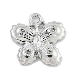 Платина Латунные микропаве прозрачные подвески с фианитом, цветок, платина, 11.5x11.5x2.6 мм, отверстие : 1 мм