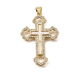 Настоящее золото 18K Подвески в форме ракушек из латуни с микропаве и кубическим цирконием, без кадмия и без свинца, крестик, реальный 18 k позолоченный, 38x26x3 мм, отверстие : 3.5x5 мм