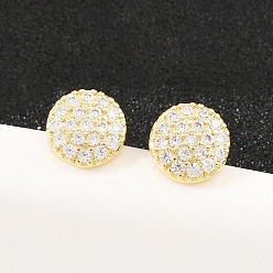 Настоящее золото 18K Серьги-гвоздики из латунного микро-паве, полукруглый, долговечный, стойки покрытие, без свинца и без кадмия, реальный 18 k позолоченный, 9 мм