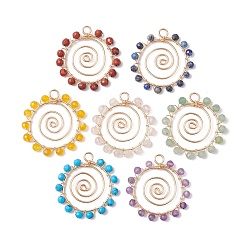 Смешанные камни Натуральный лазурит, аметист, зеленый авантюрин, агат, розовый кварц и красная яшма, граненые подвески из медной проволоки с синтетической бирюзой, чакры вихревые чары, золотые, смешанные окрашенные и неокрашенные, 36x35x4 мм, отверстие : 3 мм, 7 шт / комплект