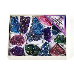 Аметист 13 шт. гальванизированный распылением окрашенный природный аметистовый образец минерала «рог изобилия», кластер необработанных кристаллов, Целебный кристалл в подарок для домашнего декора, с бумажной коробкой, 35~70x25~44x15~27 мм