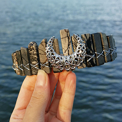 Камень Сетки Резинки для волос из натурального зеленого авантюрина, аксессуары для волос для женщин и девочек, луна, 250x150x50 мм