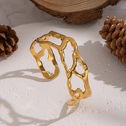 Настоящее золото 18K Полые 304 браслеты-манжеты из нержавеющей стали для женщин, реальный 18 k позолоченный, внутренний диаметр: 2-1/2 дюйм (6.5 см)