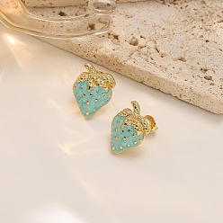 Голубой 304 серьги из нержавеющей стали эмаль, клубника, золотые, голубой, 30 мм