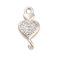 Платина Подвески в форме сердца из латуни с микро-паве и прозрачным кубическим цирконием, долговечный, стойки покрытие, без свинца и без кадмия, платина, 15.5x7.5x3.5 мм, отверстие : 1.5 мм