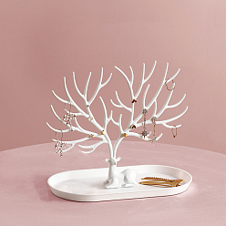 Белый Пластиковые подставки для сережек, олень и рога, белые, 24.5x12.5x21.5 см