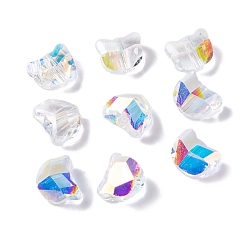 Прозрачный АВ 100 шт. Гальванические стеклянные бусины, форма кошки, граненые, ясно AB, 6x7x4.5 мм, отверстие : 1 мм