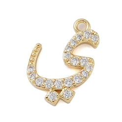 Настоящее золото 18K Покрытие стойки латунь микропаве прозрачные подвески из кубического циркония, долговечный, без свинца и без кадмия, арабский алфавит, реальный 18 k позолоченный, 16x11x2 мм, отверстие : 1.2 мм