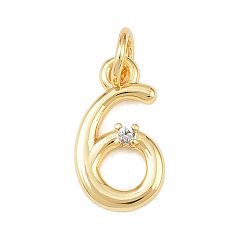 Настоящее золото 18K Латунные микропаве прозрачные кубические циркониевые подвески, число 6, с целью перехода в кольце, без кадмия и без свинца, стойки покрытие, долговечный, реальный 18 k позолоченный, 14~15x4.5~11x2 мм, отверстие : 3 мм