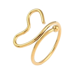 Настоящее золото 18K Ионное покрытие (ip) 304 кольцо из нержавеющей стали с открытым сердцем для женщин, реальный 18 k позолоченный, размер США 7 1/4 (17.5 мм)